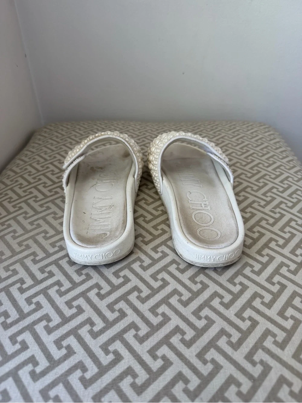 Dolce & Gabbana White Logo Slide Sandals + White Jimmy Choo Slide Sandals